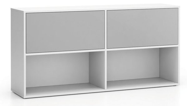 Kancelársky policový regál LAYERS, dlhý, 2 boxy, 1582 x 400 x 777, biela / sivá