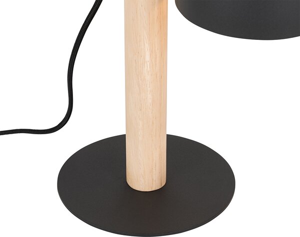 Rustikálna stolná lampa čierna s drevom - Flint