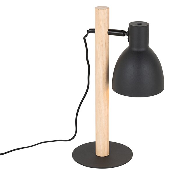 Rustikálna stolná lampa čierna s drevom - Flint