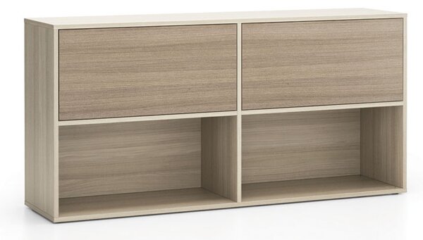 Kancelársky policový regál LAYERS, dlhý, 2 boxy, 1582 x 400 x 777, dub prírodný / dub morený