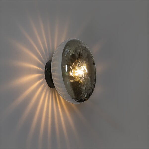 Art Deco nástenná lampa čierna s dymovým sklom - Ayesha