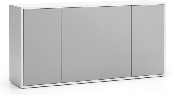 Kancelárska skrinka s dverami LAYERS, dlhá, 1582 x 400 x 777, biela / sivá