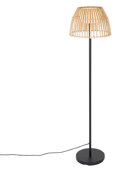 Rustikálna vonkajšia stojaca lampa čierna s bambusom vrátane LED - Kaiser