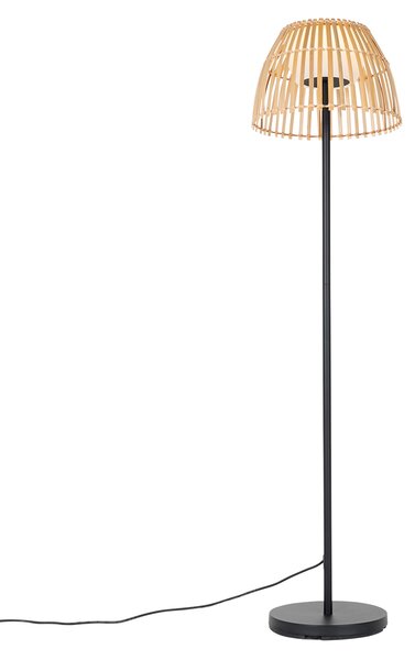 Rustikálna vonkajšia stojaca lampa čierna s bambusom vrátane LED - Kaiser