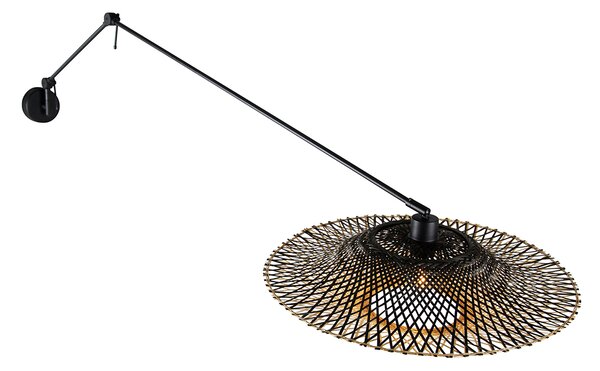 Nástenná lampa čierna s ratanovým tienidlom 50 cm nastaviteľná - Blitz