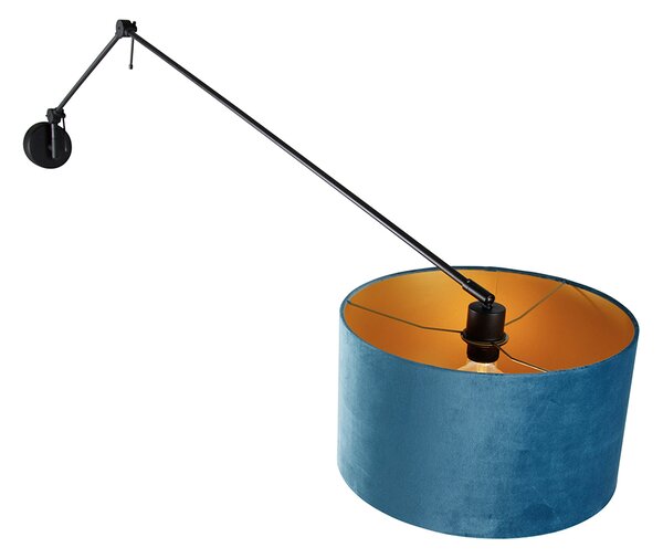 Nástenná lampa čierna s modrým zamatovým tienidlom 35 cm nastaviteľná - Blitz