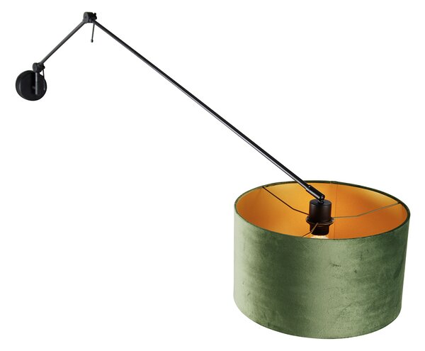 Nástenná lampa čierna so zeleným zamatovým tienidlom 35 cm nastaviteľná - Blitz