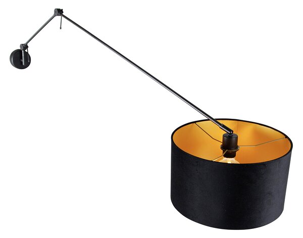 Nástenná lampa čierna s čiernym zamatovým tienidlom 35 cm nastaviteľná - Blitz