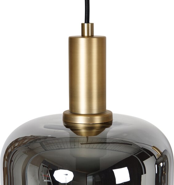 Závesná lampa čierna so zlatom a dymovým sklom vrátane 4 PUCC - Zuzanna