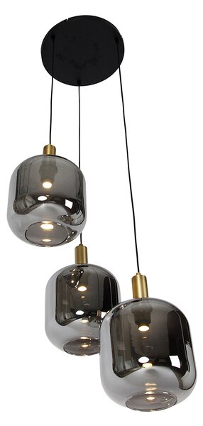 Závesná lampa čierna so zlatým a dymovým sklom vrátane 3 PUCC - Zuzanna