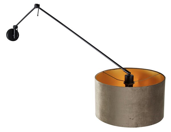 Nástenná lampa čierna s tienidlom zo zamatu taupe 35 cm nastaviteľná - Blitz