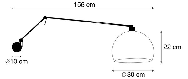 Nástenná lampa čierna s tienidlom bielym 30 cm nastaviteľná - Blitz