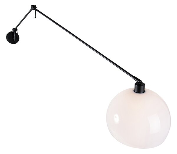 Nástenná lampa čierna s tienidlom bielym 30 cm nastaviteľná - Blitz