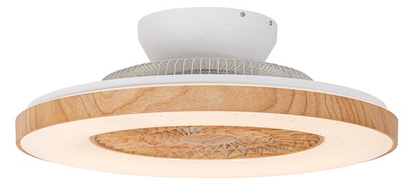 Stropný ventilátor s drevenou potlačou s hviezdnym efektom 60 cm vrátane LED stmievateľného s diaľkovým ovládaním - Climo