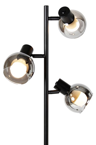 Inteligentná stojaca lampa čierna s dymovým sklom vrátane 3 Wifi P45 - Vidro