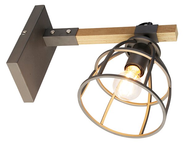 Inteligentná nástenná lampa tmavosivá s drevom nastaviteľná vrátane Wifi A60 - Arthur