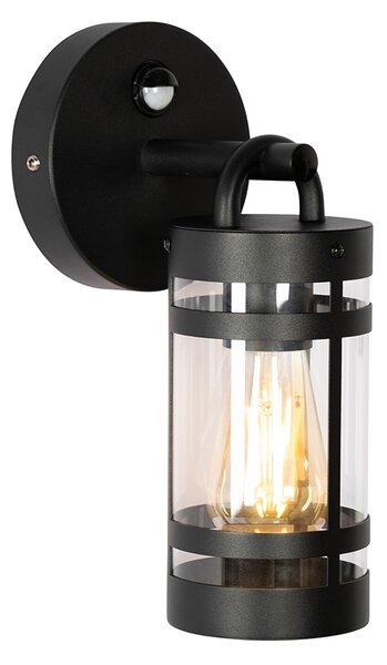 Vonkajšia nástenná lampa čierna IP44 s pohybovým senzorom - Ruben