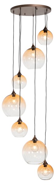 Art Deco závesné svietidlo tmavo bronzové s jantárovým sklom 7-žiarovkové - Sandra