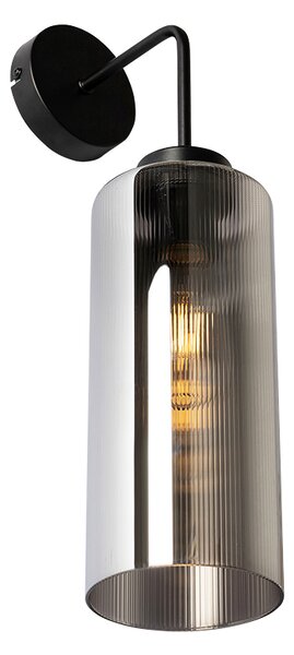Art Deco nástenná lampa čierna s dymovým sklom - Laura