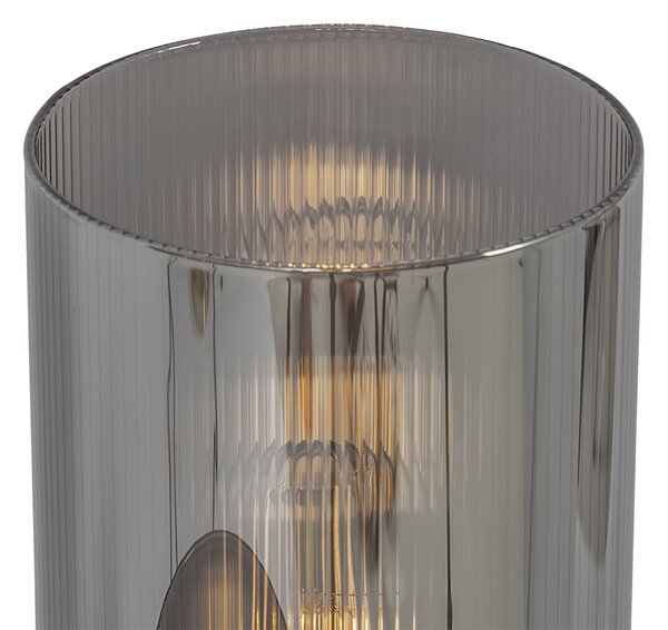 Art Deco stolná lampa čierna s dymovým sklom 2-svetlo - Laura