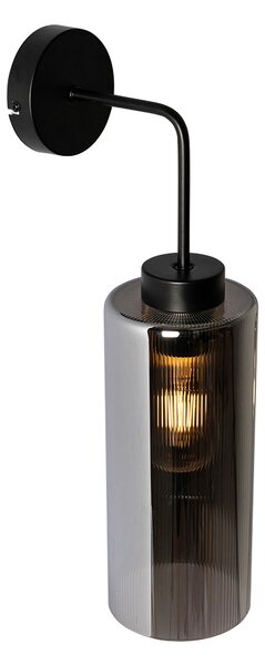 Art Deco nástenná lampa čierna s dymovým sklom - Laura