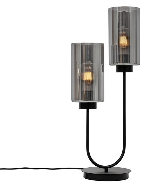 Art Deco stolná lampa čierna s dymovým sklom 2-svetlo - Laura