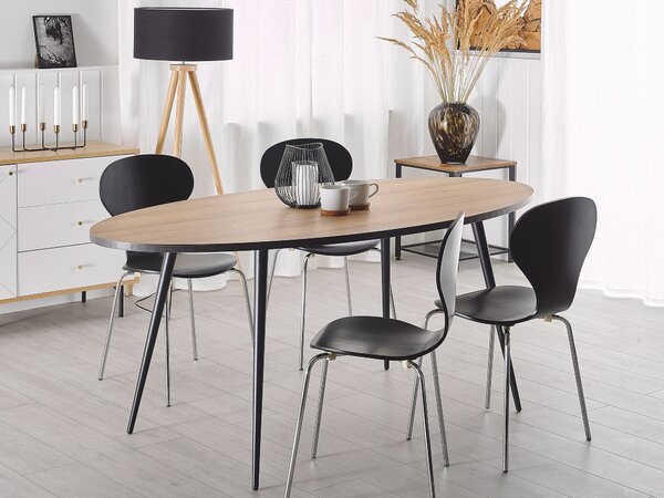 Jedálenský stôl tmavé drevo čierna MDF kov 180 x 90 cm oválny tvar pre 8 osôb moderný štýl kuchyňa jedáleň