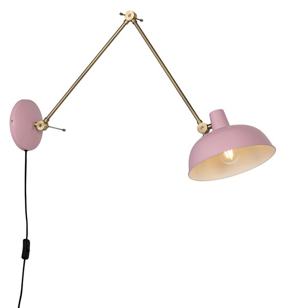 Retro nástenná lampa oceľová ružová s bronzovou - Milou