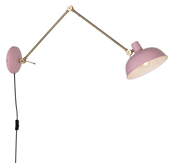 Retro nástenná lampa oceľová ružová s bronzovou - Milou