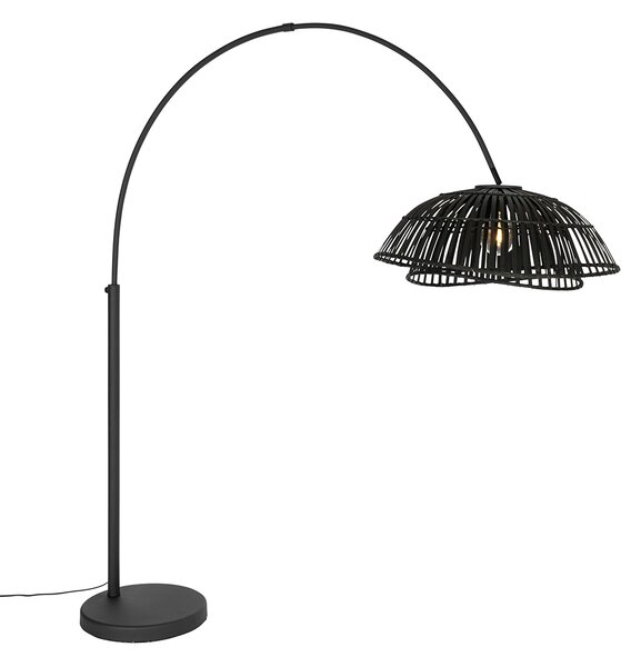 Orientálna oblúková lampa čierna bambusová - Pua