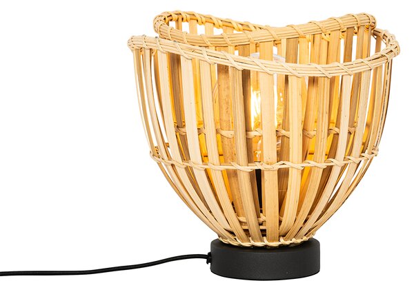 Orientálna stolná lampa čierna s prírodným bambusom - Pua