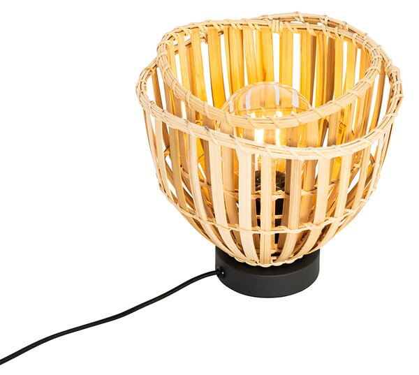 Orientálna stolná lampa čierna s prírodným bambusom - Pua