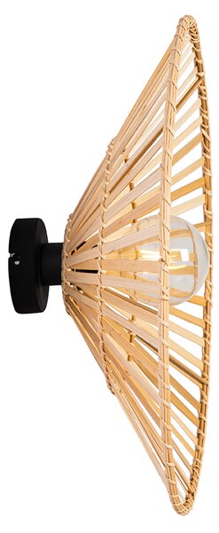 Orientálna nástenná lampa čierna s prírodným bambusom - Pua