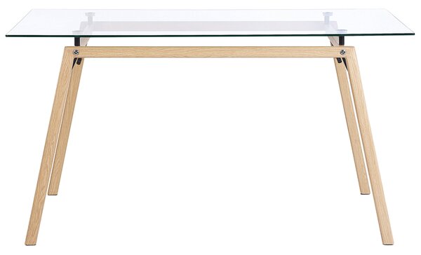 Jedálenský stôl ľahký drevený priehľadný sklenený vrch 140 x 80 cm priemyselný moderný