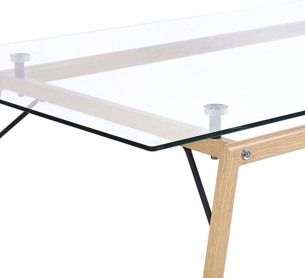 Jedálenský stôl ľahký drevený priehľadný sklenený vrch 140 x 80 cm priemyselný moderný