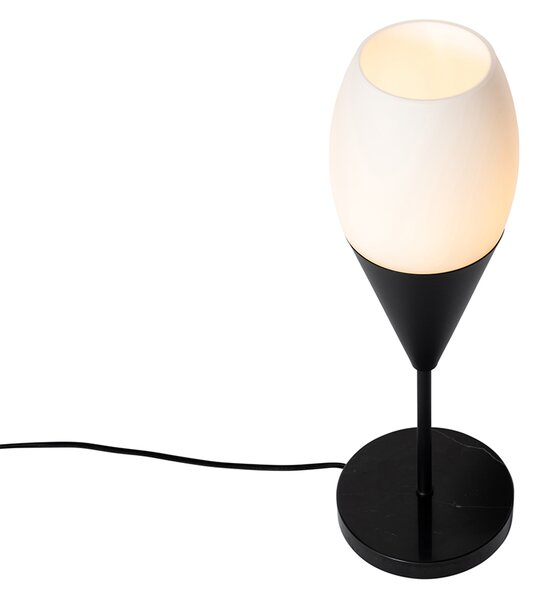 Moderná stolná lampa čierna s opálovým sklom - Drop