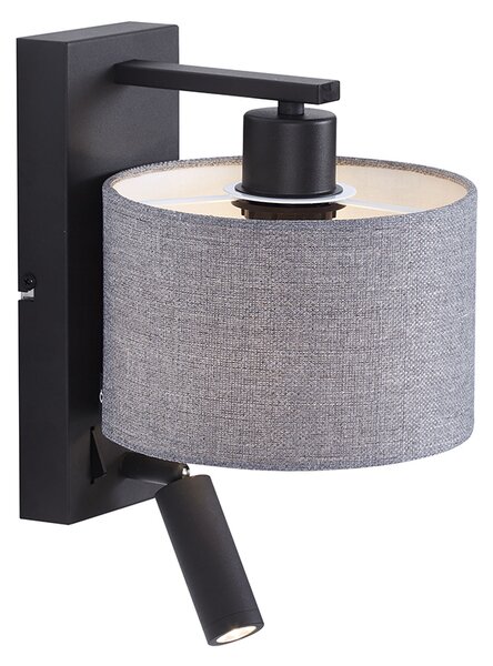 Moderná nástenná lampa čierna so sivou guľatou a lampou na čítanie - Puglia