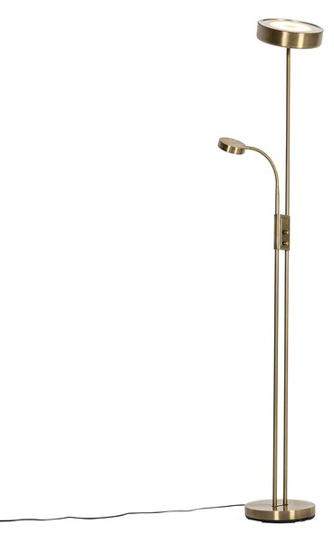 Stojaca lampa bronzová vrátane LED a stmievača s lampou na čítanie - Kelso