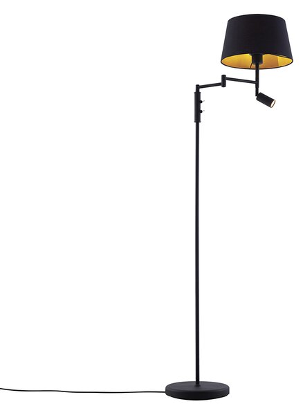 Stojacia lampa čierna s čiernym tienidlom a nastaviteľnou lampou na čítanie - Ladas