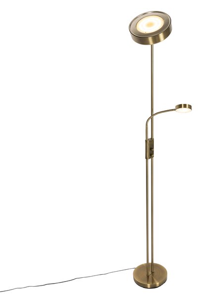 Stojaca lampa bronzová vrátane LED a stmievača s lampou na čítanie - Kelso