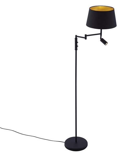 Stojacia lampa čierna s čiernym tienidlom a nastaviteľnou lampou na čítanie - Ladas
