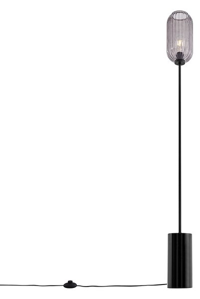 Art Deco stojaca lampa čierna s dymovým sklom - Rid