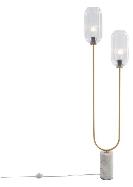 Stojaca lampa v štýle Art Deco mosadz s čírym sklom 2-svetlo - Rid