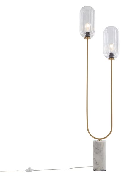 Stojaca lampa v štýle Art Deco mosadz s čírym sklom 2-svetlo - Rid