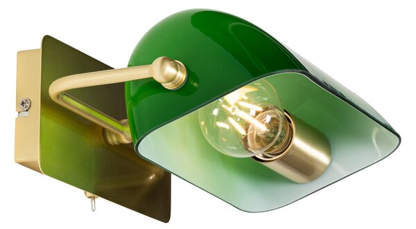 Klasická nástenná lampa mosadz s zeleným sklom - Banker