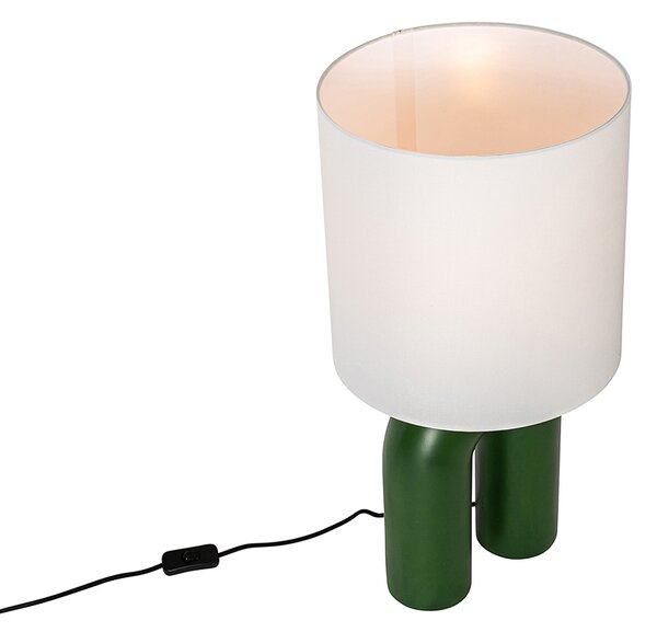 Dizajnová stolná lampa zelená s bielym ľanovým tienidlom - Lotti