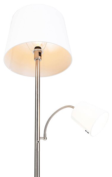 Inteligentná stojaca lampa oceľ s bielym tienidlom vrátane Wifi A60 a E14 - Retro