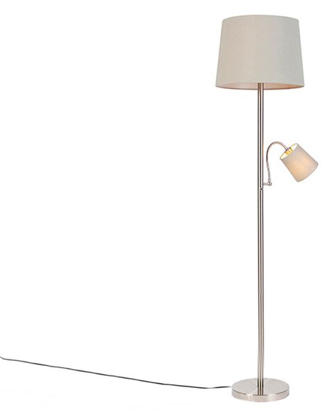 Inteligentná stojaca lampa oceľ s sivým tienidlom vrátane Wifi A60 a E14 - Retro