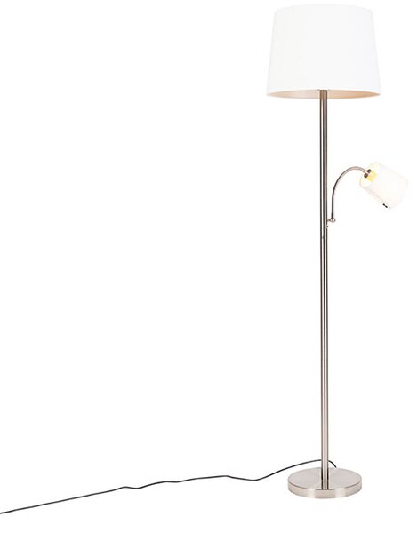Inteligentná stojaca lampa oceľ s bielym tienidlom vrátane Wifi A60 a E14 - Retro