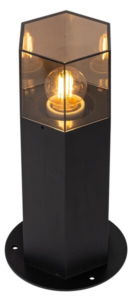 Vonkajšia stojaca lampa čierna s dymovým tienidlom šesťuholníkovým 30 cm - Denmark